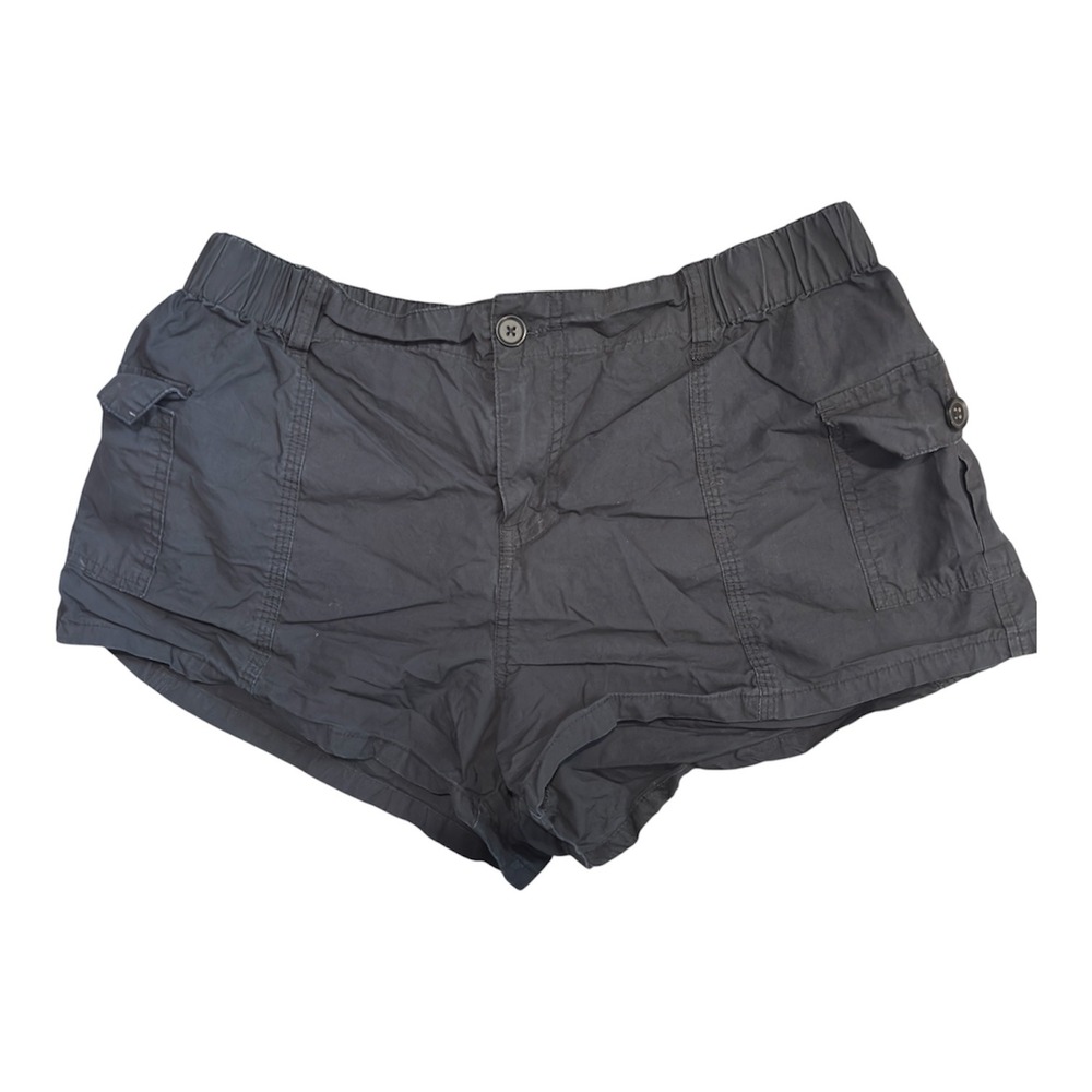 Cisono Womens Black Cargo Utility Shorts Elastic Waist Cotton POPSH13 Large